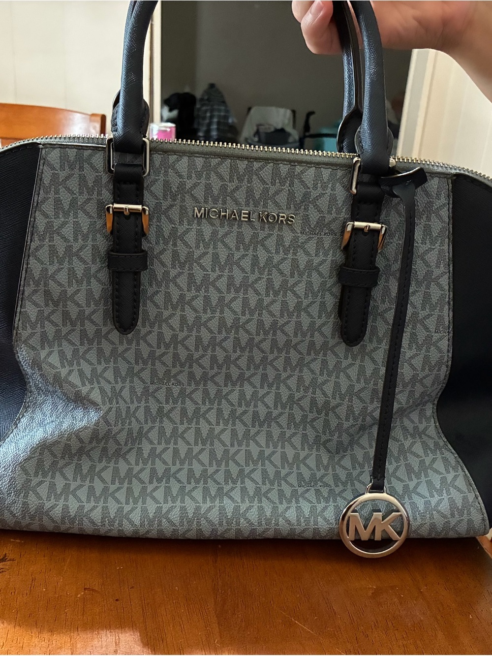 Michael Kors Gray and Black MK Monogram Satchel